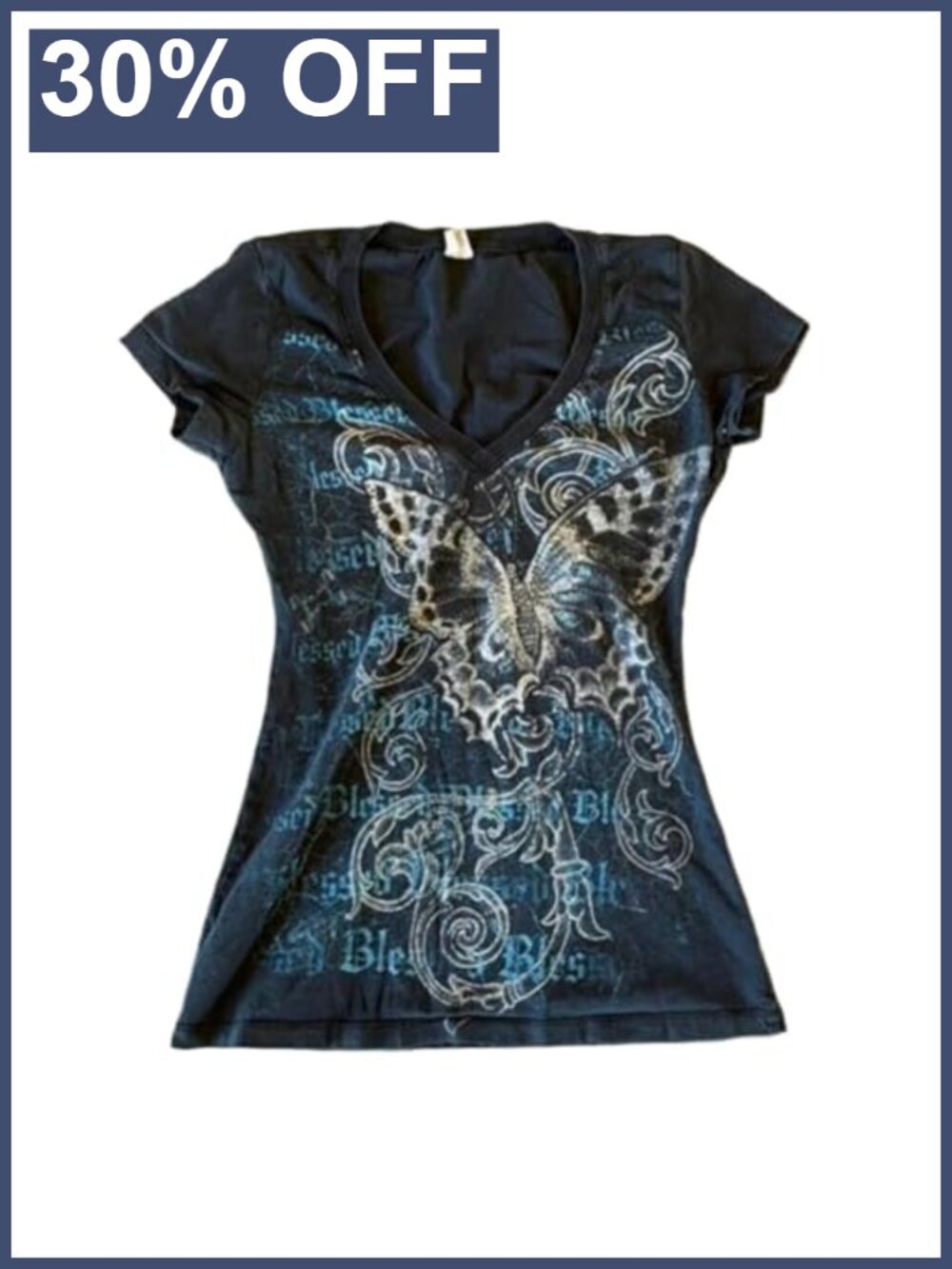 Y2K Grunge Gothic Crop T Shirt Butterfly V Neck Polyester Women 2000s